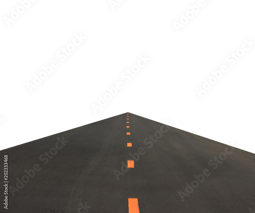 Abstract black asphalt winding Road transport with white and yellow line isolated on white background. This has clipping path.
