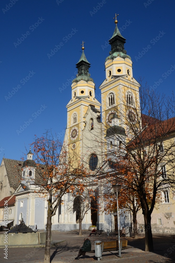 The Beautiful Cathedral of Santa Maria Assunta and San Cassiano in Bressanone. Brixen / Bressanone is a town in South Tyrol in northern Italy. South Tyrol, Bolzano. Italy.