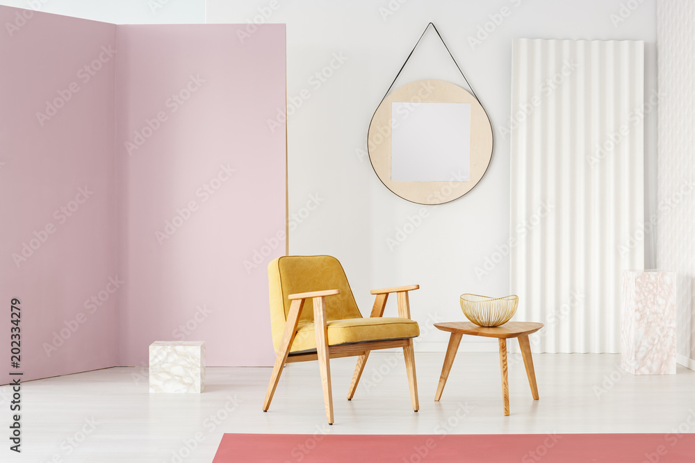 Fototapeta premium Round mirror in minimalist interior