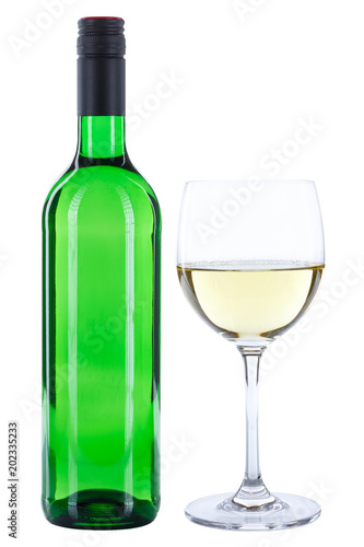 Wine bottle glass alcohol beverage green isolated on white
