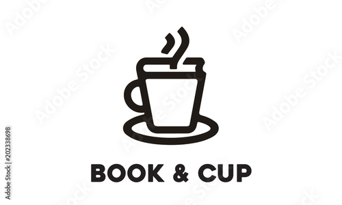 Coffee Cup and Book Cafe Library logo design vector