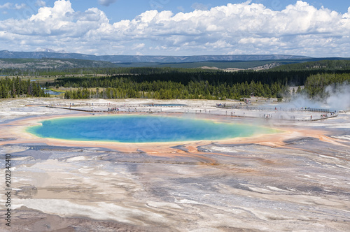 View from the hill of the beautiful Yellowstone Caldera, also known as Supervolcano, in Yellowstone National Park, Wyoming, USA