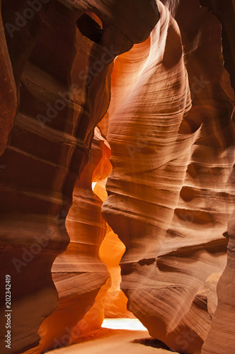 Beautiful vibrant colors of Upper Antelope Canyon, the famous slot canyon in Navajo land in the American Southwest near Page, Arizona, USA