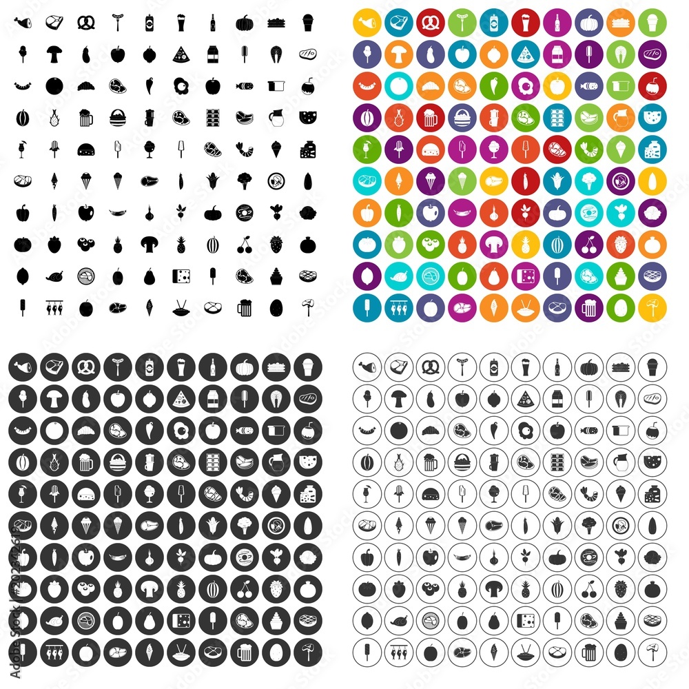 100 food icons set vector in 4 variant for any web design isolated on white - obrazy, fototapety, plakaty 