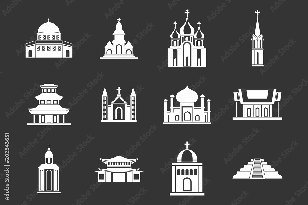 Temple icon set vector white isolated on grey background 