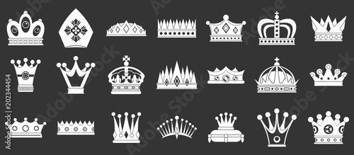 Crown icon set vector white isolated on grey background 
