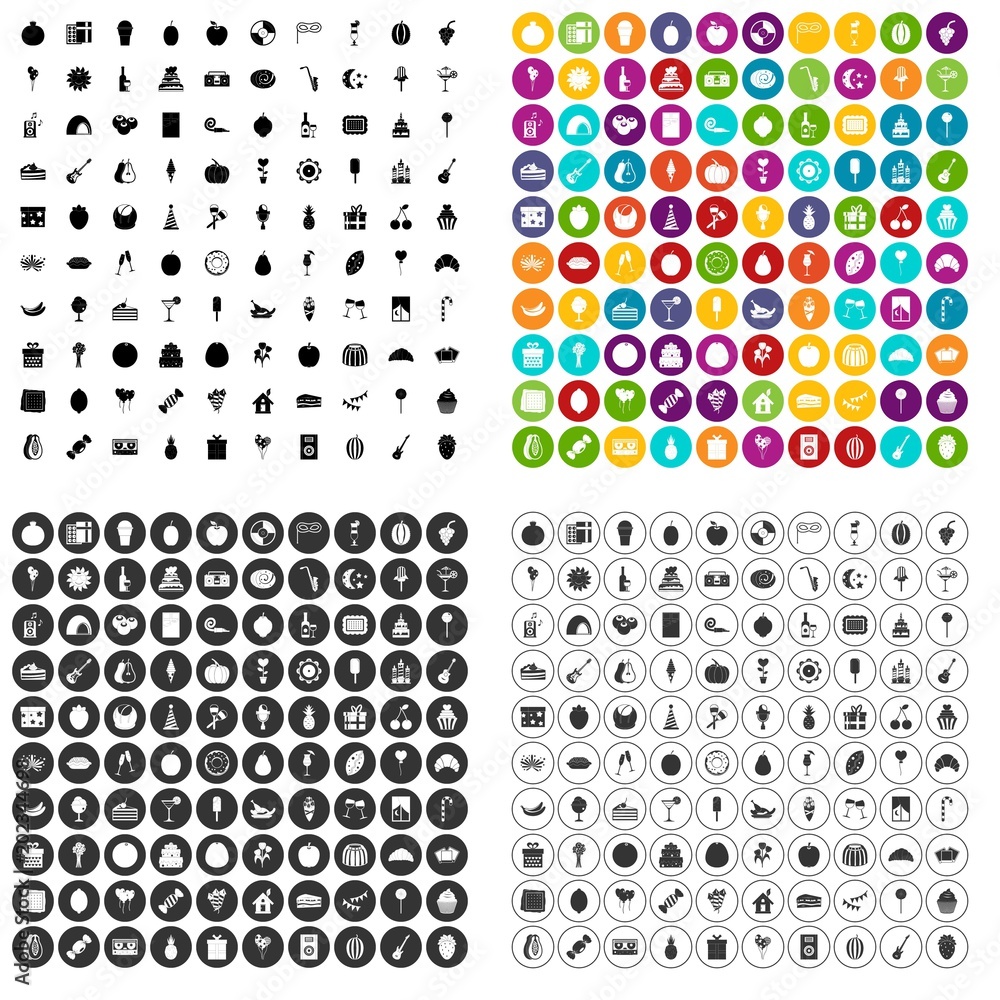 100 fruit party icons set vector in 4 variant for any web design isolated on white 100 fruit party icons set vector in 4 variant for any web design isolated on white