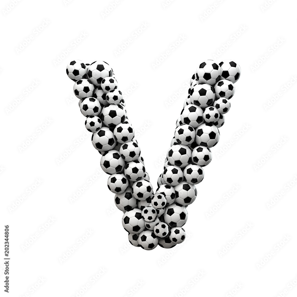 Capital letter V font made from a collection of soccer balls. 3D Rendering Capital letter V font made from a collection of soccer balls. 3D Rendering