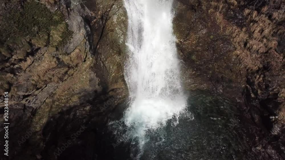 Valbondione, Bergamo, Italy. Drone aerial view of the waterfall along the Serio River Valbondione, Bergamo, Italy. Drone aerial view of the waterfall along the Serio River