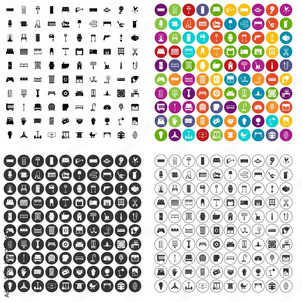 100 furnishing icons set vector in 4 variant for any web design isolated on white