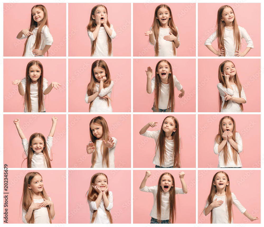 The collage of different human facial expressions, emotions and feelings of young teen girl. The collage of different human facial expressions, emotions and feelings of young teen girl.