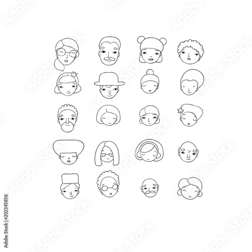 Different faces. Hand drawing isolated objects