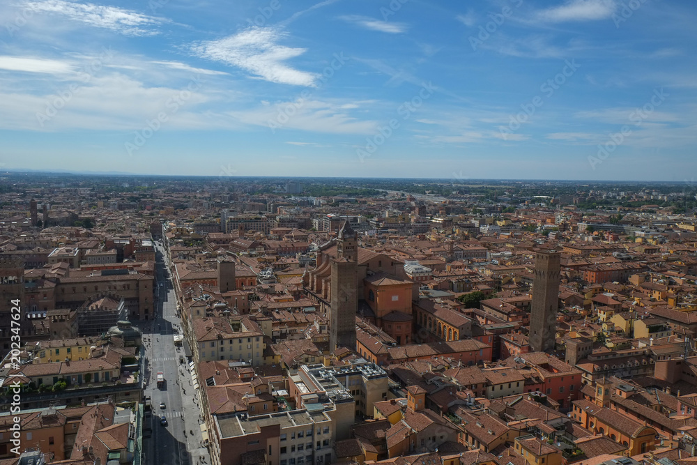 View of Bologna city, Italy, from upper point