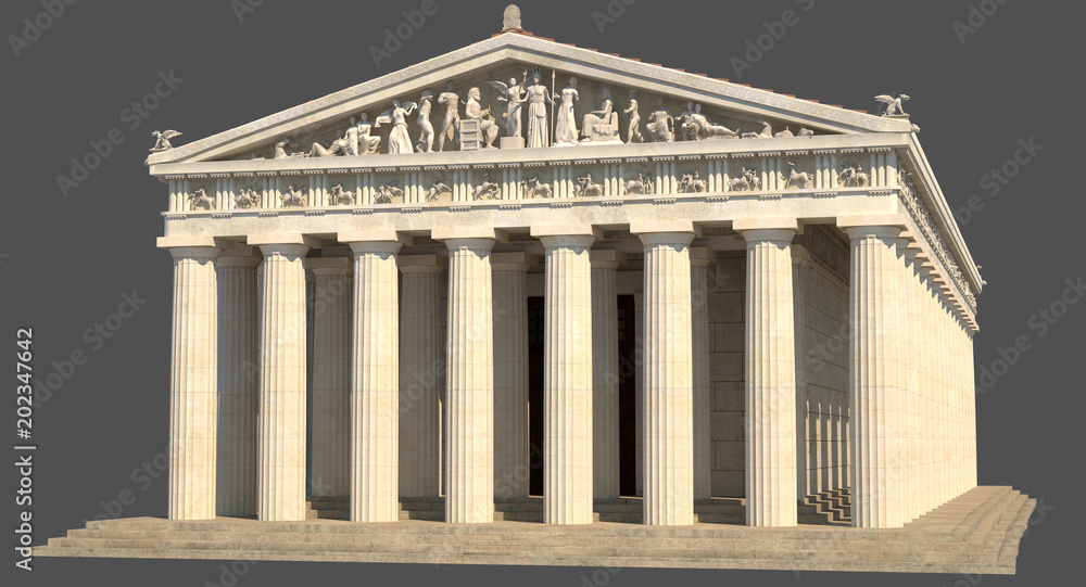 3d render of the Pathenon on a neutral grey background