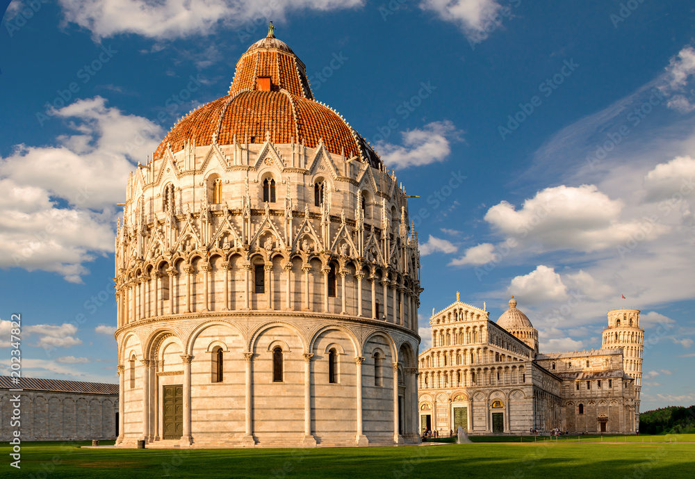 Piazza dei Miracoli, with the Basilica and the leaning tower - Italy.