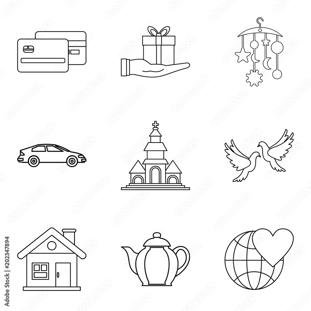 Companion icons set. Outline set of 9 companion vector icons for web isolated on white background