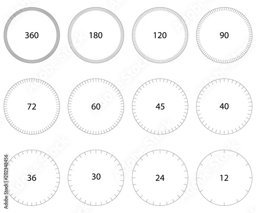 Set circle dial, circle scale with division in round, vector template of circular dial scales for displaying measurements