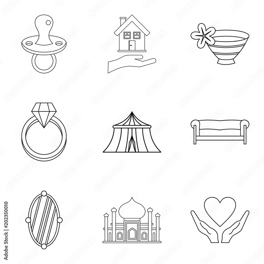 Wife icons set. Outline set of 9 wife vector icons for web isolated on white background