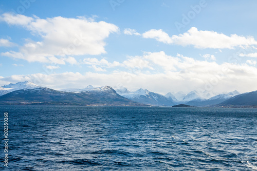 Fjord in Norway - nature background, view from ferry deck