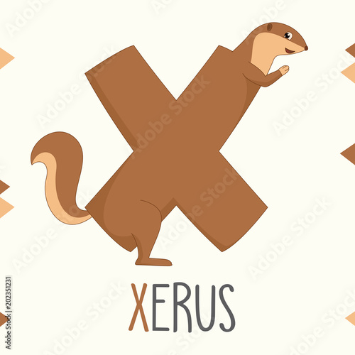 Illustrated Alphabet Letter X And Xerus