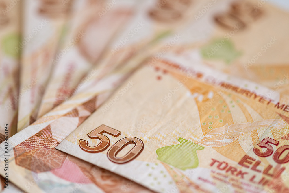 Εκτύπωση καμβά Turkish currency - close-up of 50 lira bill banknotes