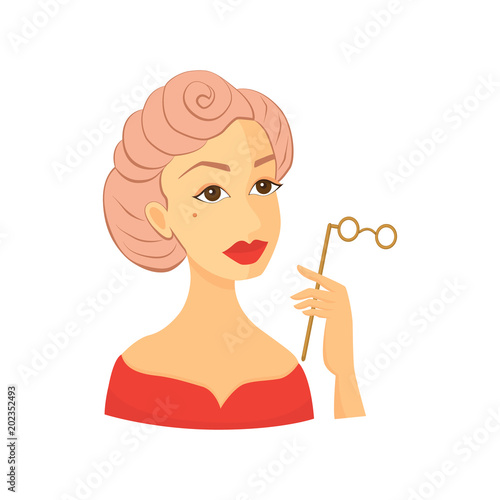 Lady in red with Lorgnette