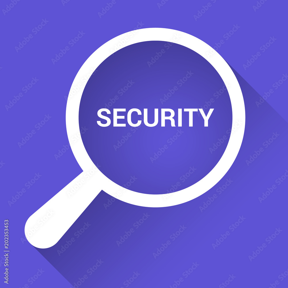 Protection Concept: Magnifying Optical Glass With Words Security Protection Concept: Magnifying Optical Glass With Words Security