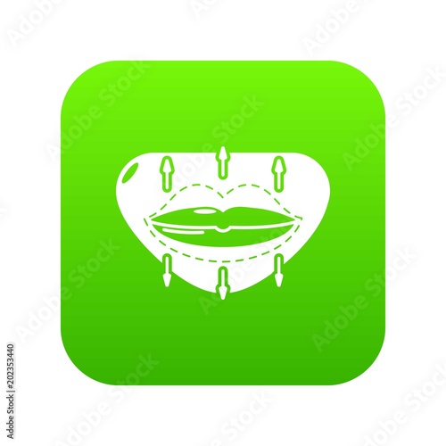 Lip augmentation icon green vector isolated on white background