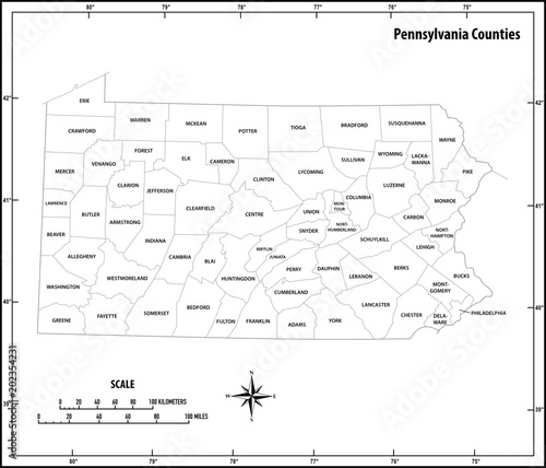 pennsylvania state outline administrative and political vector map in black and white photo