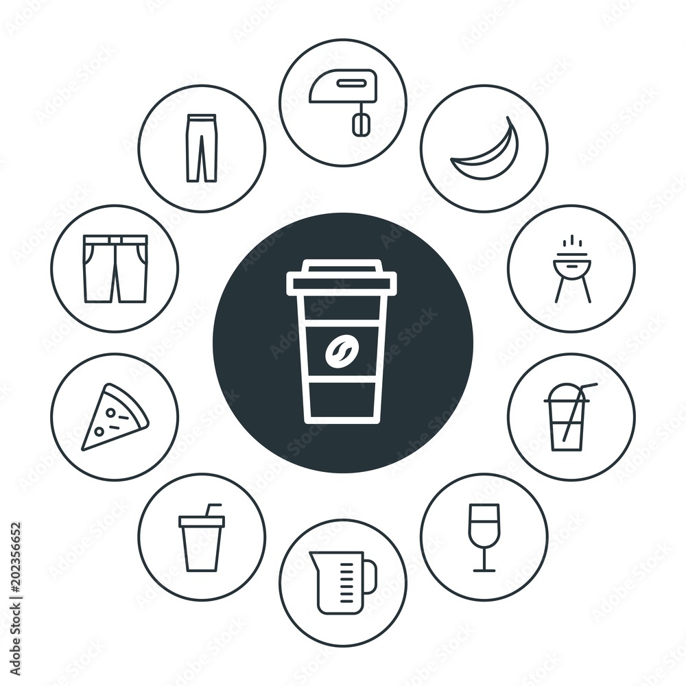 food, clothes, drinks Infographic Circle outline Icons Set. Contains such Icons as drink, pants, ice, glass, kitchen, disposable, cooking, clothes, cafe and more. Fully Editable. Pixel Perfect food, clothes, drinks Infographic Circle outline Icons Set. Contains such Icons as drink, pants, ice, glass, kitchen, disposable, cooking, clothes, cafe and more. Fully Editable. Pixel Perfect