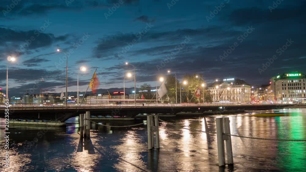 Night timelapse of Pont du Mont Blanc, Geneva Night timelapse of Pont du Mont Blanc, Geneva