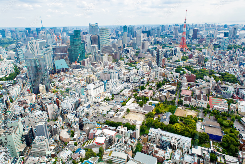 Fototapeta premium Widok z góry na Tokyo Tower z panoramą w Japonii