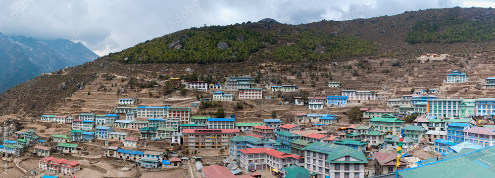 panorama of Namche Bazaar nepal