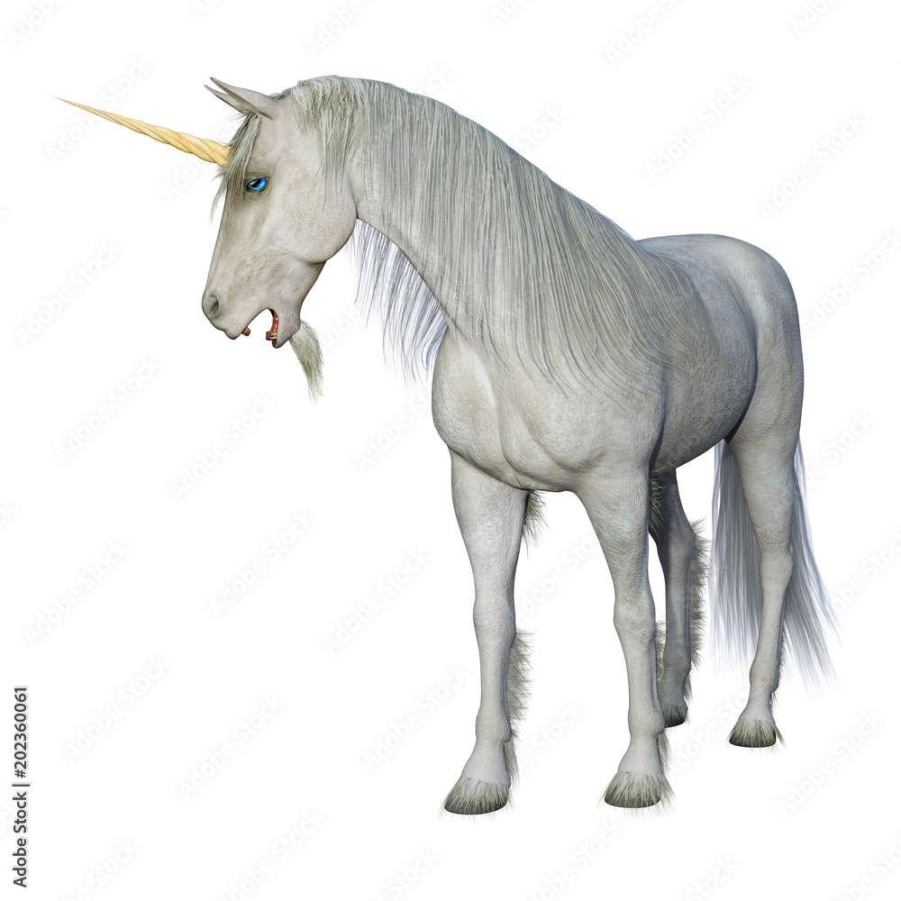 3D Rendering Fairy Tale White Unicorn on White