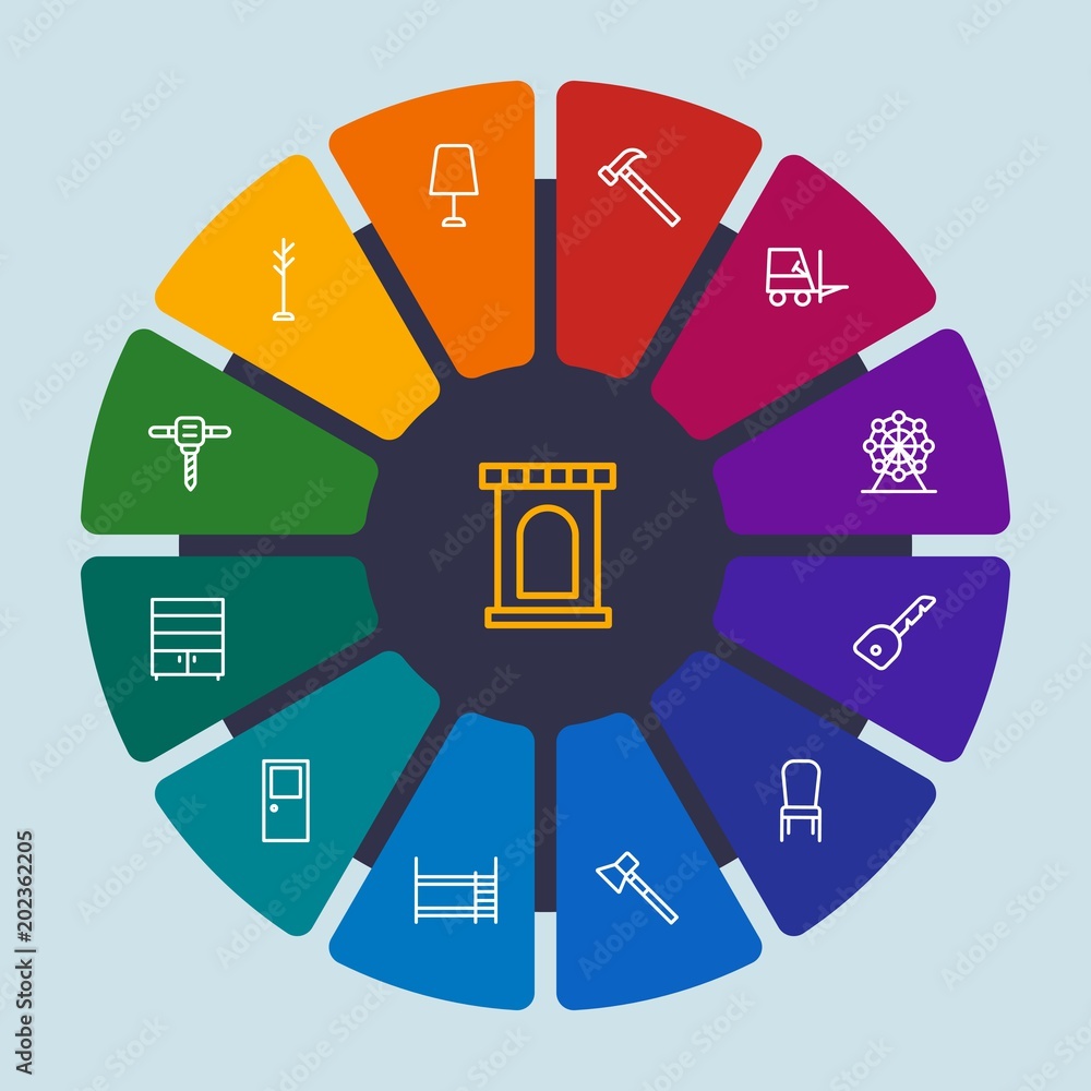 Φωτογραφία industry, buildings, furniture Infographic Circle outline Icons Set