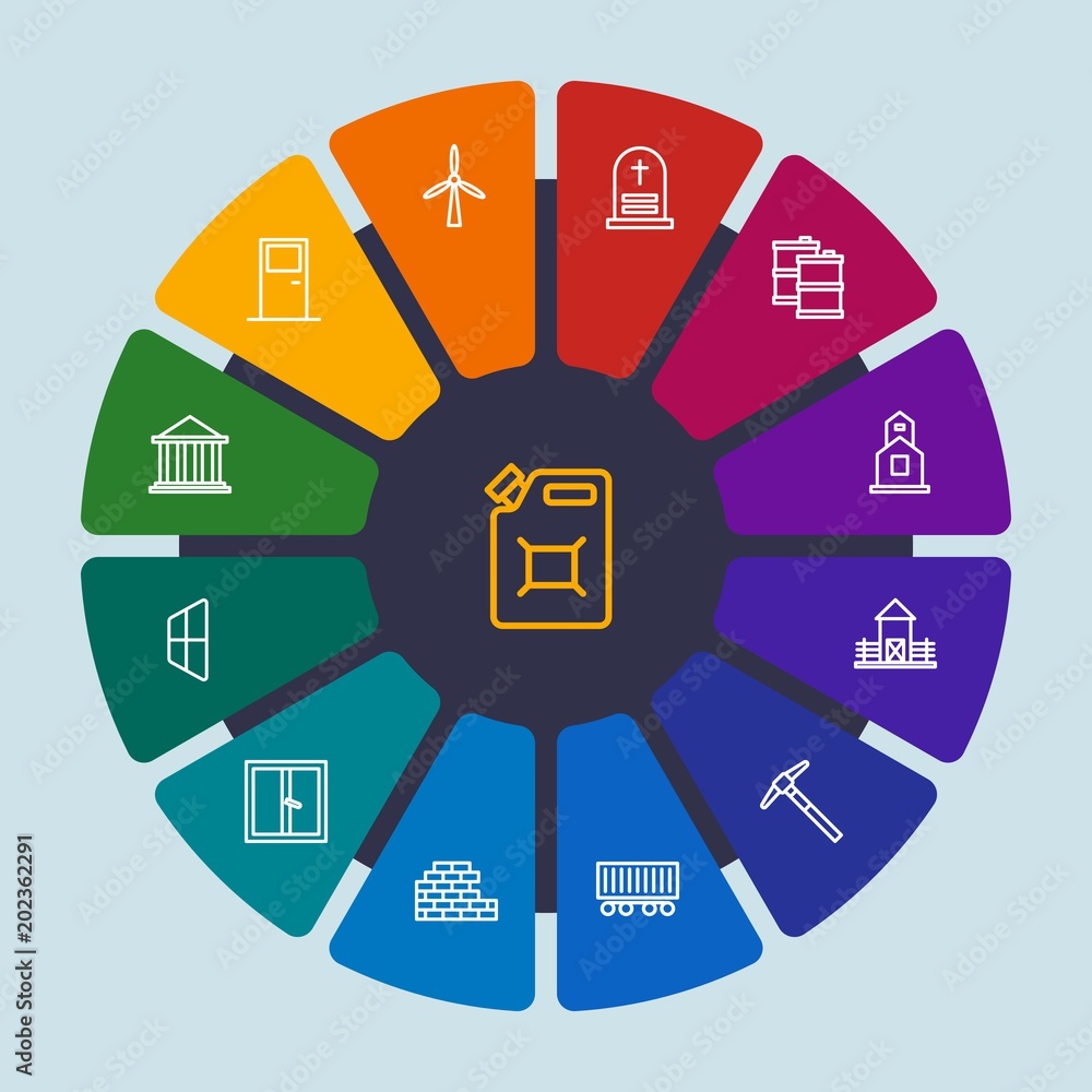 Obraz na plátně industry, buildings, furniture Infographic Circle outline Icons Set