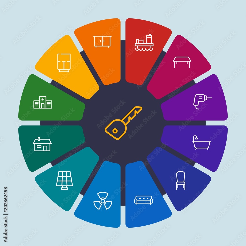 Φωτογραφία industry, buildings, furniture Infographic Circle outline Icons Set