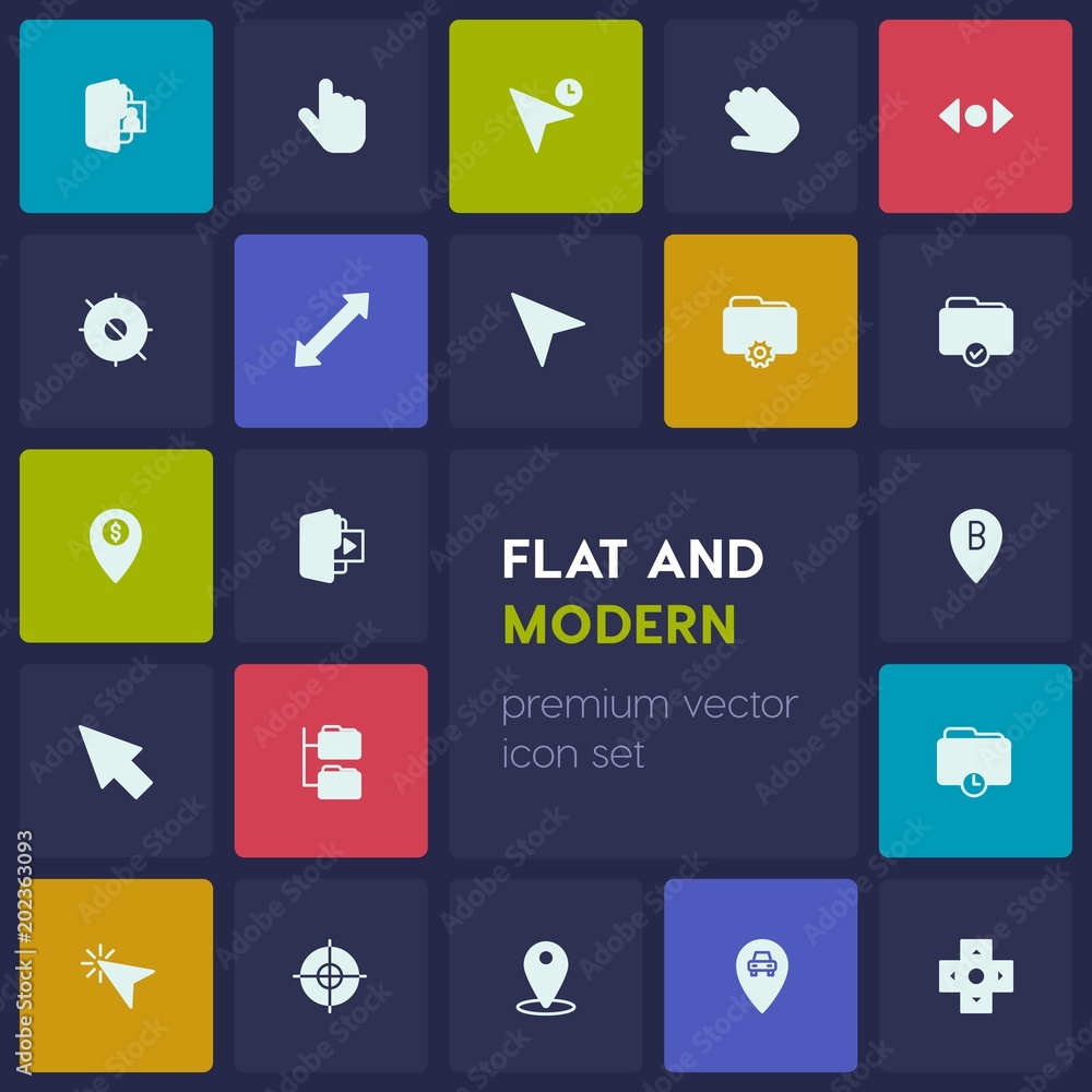 Modern Simple Set of location, folder, cursors Vector fill Icons. Contains such Icons as hand, folder, target, location, center, pointer and more on dark background. Fully Editable. Pixel Perfect Modern Simple Set of location, folder, cursors Vector fill Icons. Contains such Icons as hand, folder, target, location, center, pointer and more on dark background. Fully Editable. Pixel Perfect