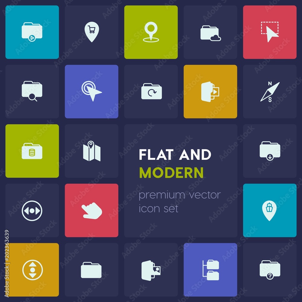 Modern Simple Set of location, folder, cursors Vector fill Icons. Contains such Icons as port, cloud, video, network, sea, marketing, map and more on dark background. Fully Editable. Pixel Perfect Modern Simple Set of location, folder, cursors Vector fill Icons. Contains such Icons as port, cloud, video, network, sea, marketing, map and more on dark background. Fully Editable. Pixel Perfect