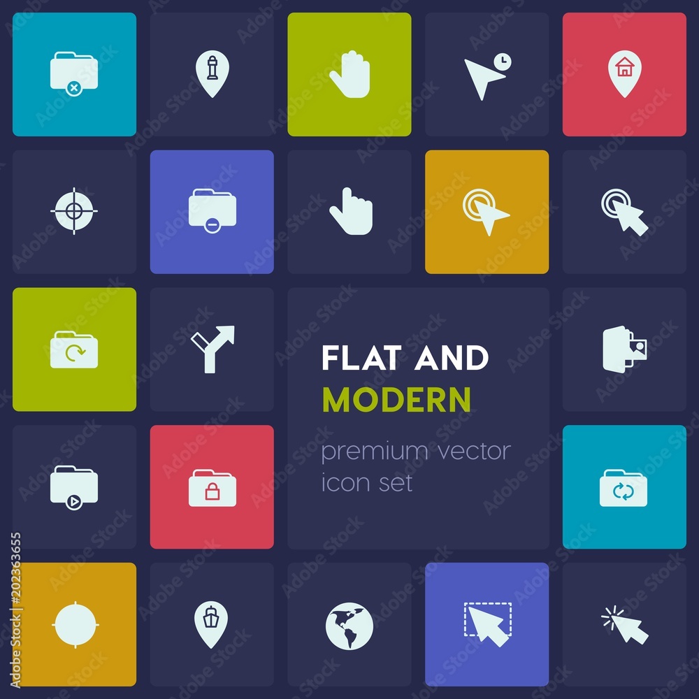 Modern Simple Set of location, folder, cursors Vector fill Icons. Contains such Icons as  direction,  lock,  document, earth,  map,  business and more on dark background. Fully Editable. Pixel Perfect
