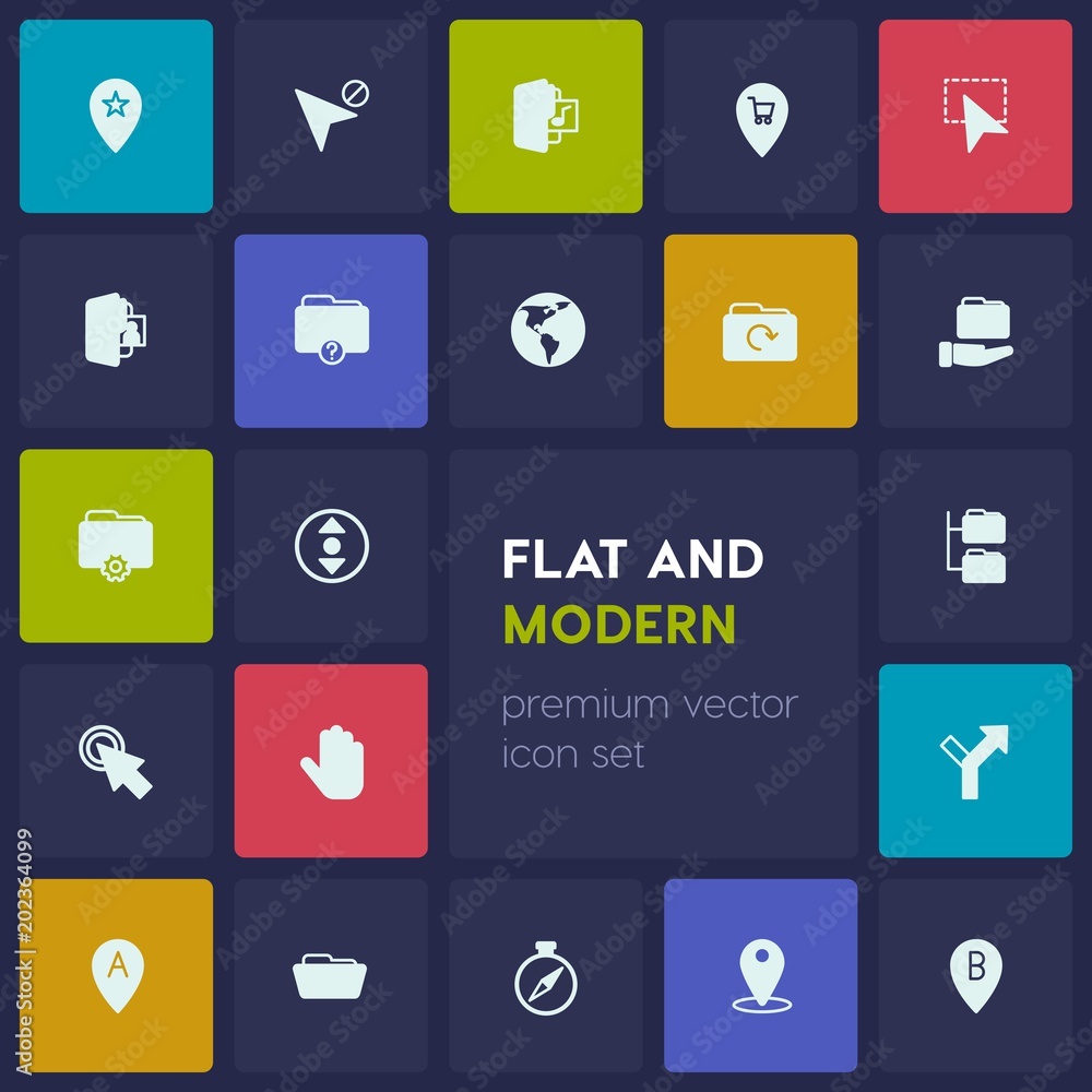 Modern Simple Set of location, folder, cursors Vector fill Icons. Contains such Icons as mouse, compass, way, empty, gps, sign, folder and more on dark background. Fully Editable. Pixel Perfect Modern Simple Set of location, folder, cursors Vector fill Icons. Contains such Icons as mouse, compass, way, empty, gps, sign, folder and more on dark background. Fully Editable. Pixel Perfect