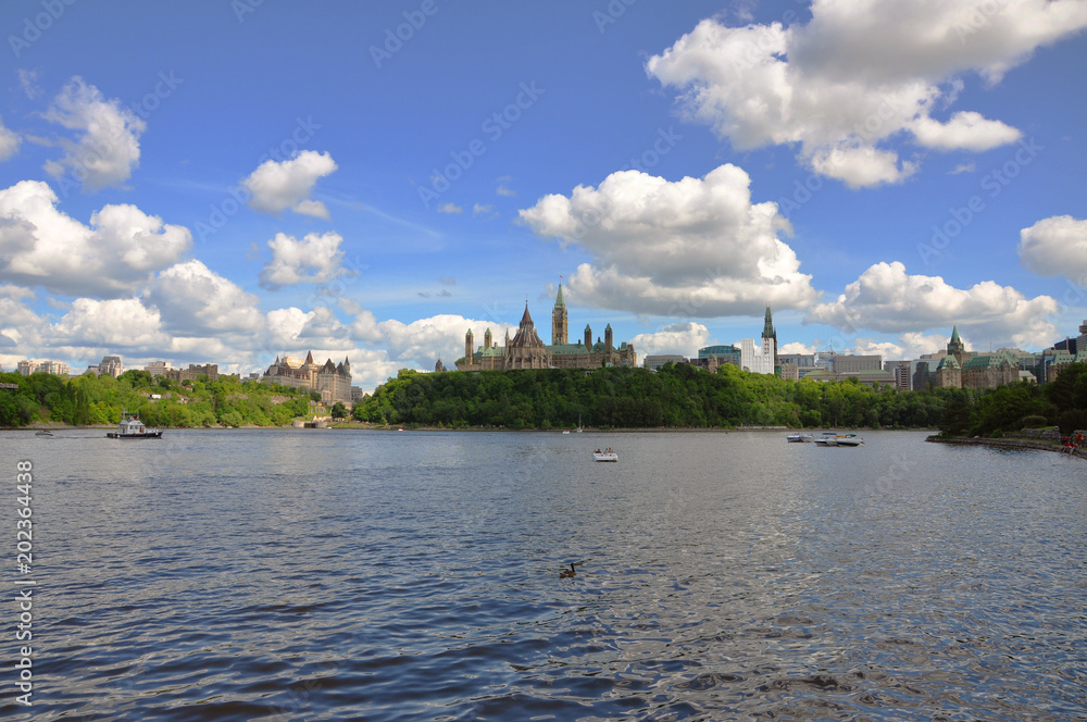 Parliament Buildings and Fairmont Chateau Laurier Hotel in Ottawa, Ontario, Canada