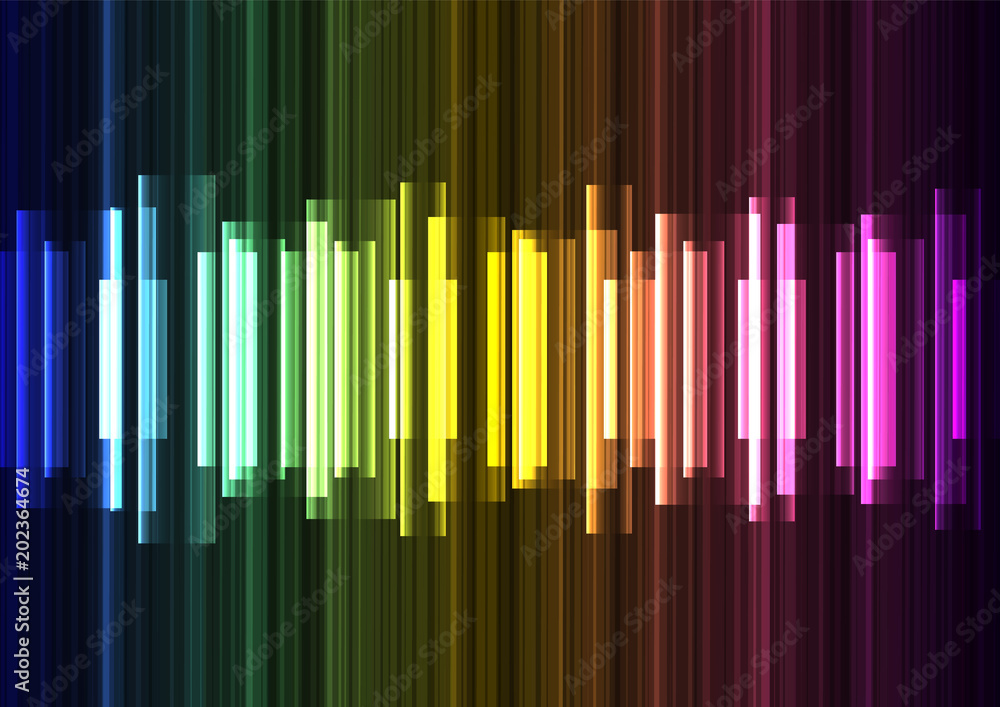 Fototapeta premium rainbow wave overlap in dark background, stripe layer backdrop, technology template, vector illustration