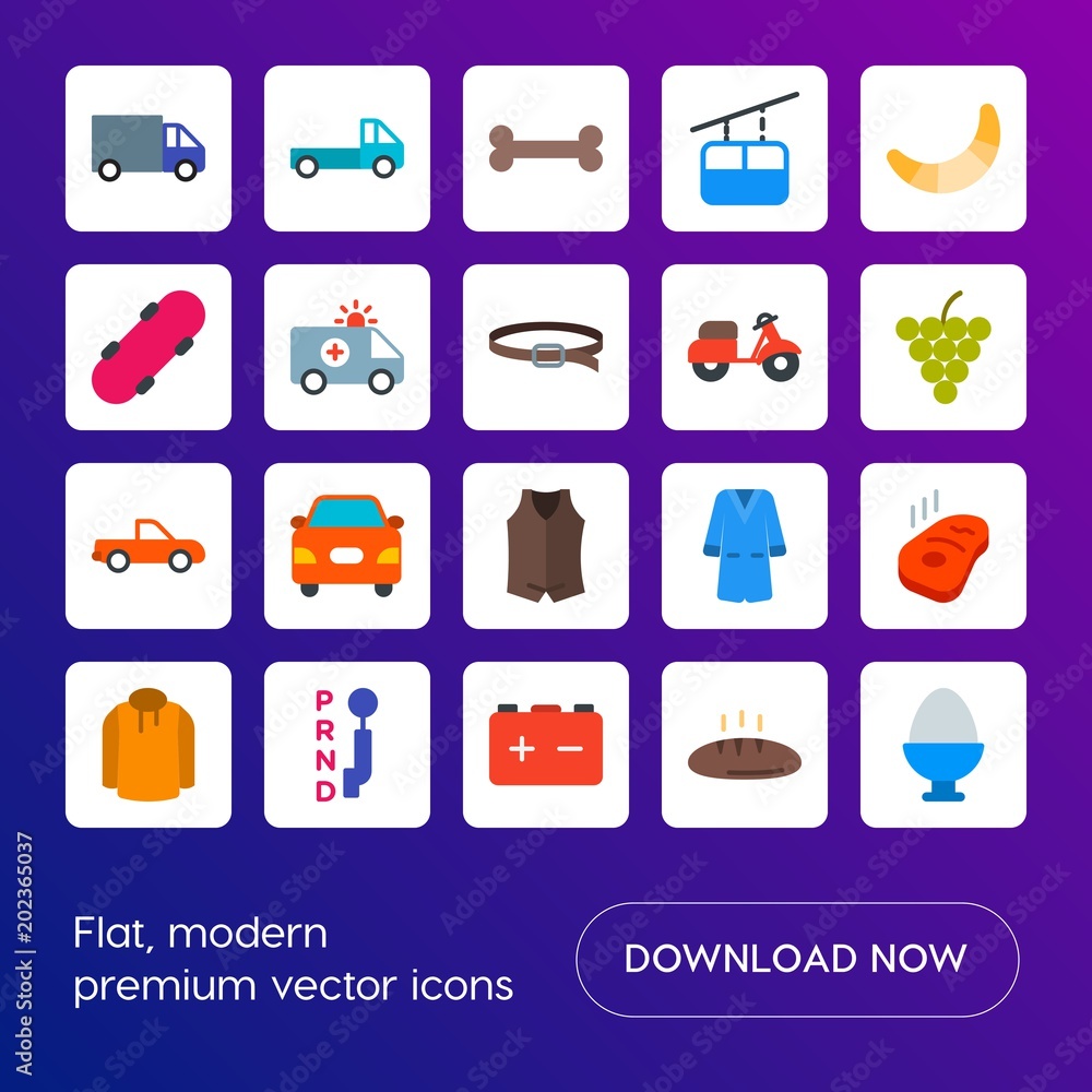 Modern Simple Set of transports, food, clothes Vector flat Icons. Contains such Icons as freight, delivery, car, speed, car, power and more on gradient background. Fully Editable. Pixel Perfect Modern Simple Set of transports, food, clothes Vector flat Icons. Contains such Icons as freight, delivery, car, speed, car, power and more on gradient background. Fully Editable. Pixel Perfect