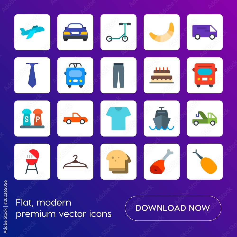Modern Simple Set of transports, food, clothes Vector flat Icons. Contains such Icons as grilling, chicken, meat, loaf, meat, fresh and more on gradient background. Fully Editable. Pixel Perfect Modern Simple Set of transports, food, clothes Vector flat Icons. Contains such Icons as grilling, chicken, meat, loaf, meat, fresh and more on gradient background. Fully Editable. Pixel Perfect