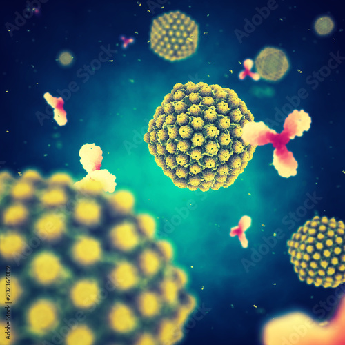Bilde på lerret Herpes virus and antibodies , Viral infection and Disease pandemic