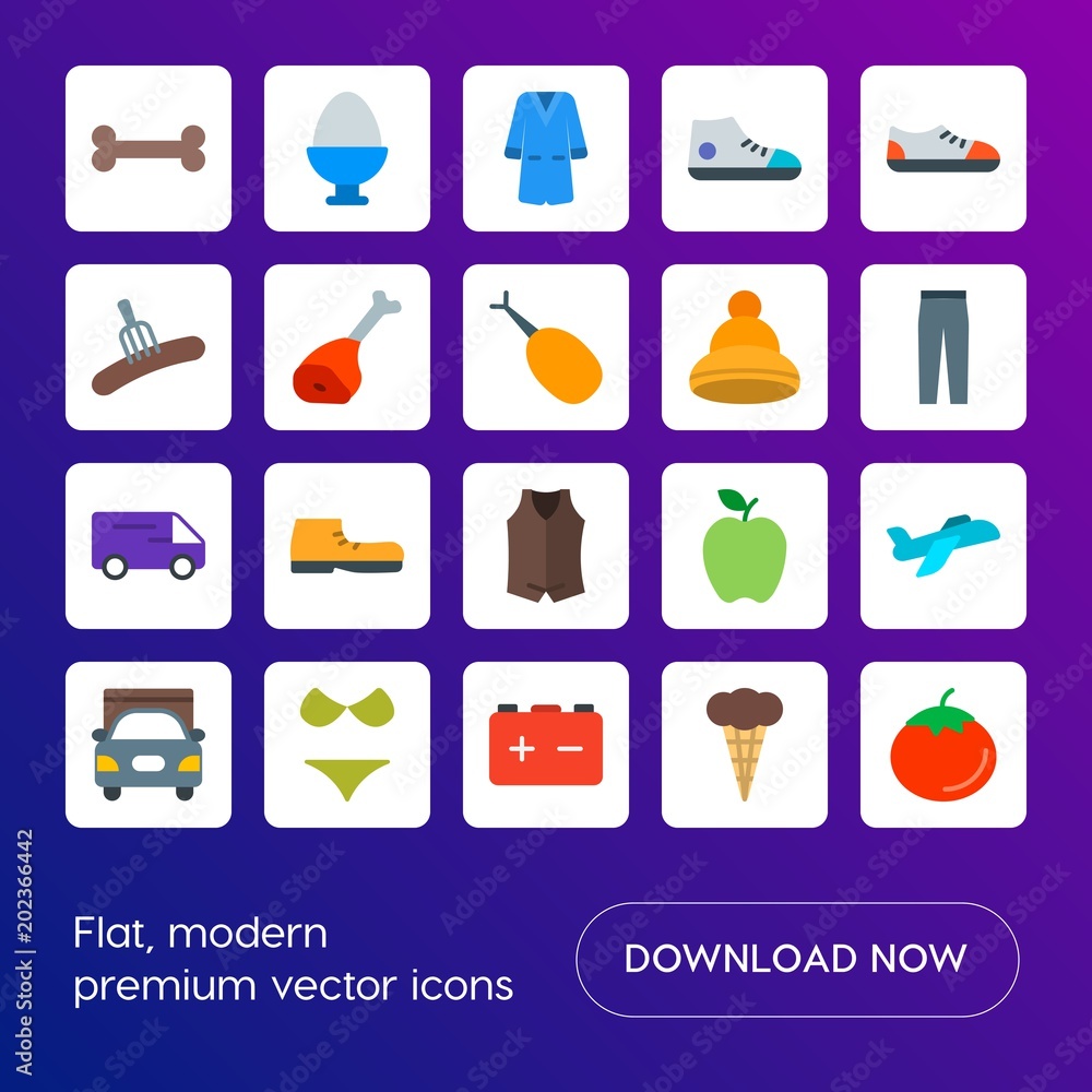 Modern Simple Set of transports, food, clothes Vector flat Icons. Contains such Icons as plane, red, foot, leaf, ripe, royal, bone and more on gradient background. Fully Editable. Pixel Perfect Modern Simple Set of transports, food, clothes Vector flat Icons. Contains such Icons as plane, red, foot, leaf, ripe, royal, bone and more on gradient background. Fully Editable. Pixel Perfect