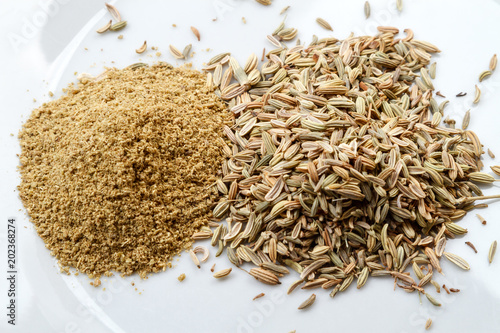 Seeds and powder of the plant fennel