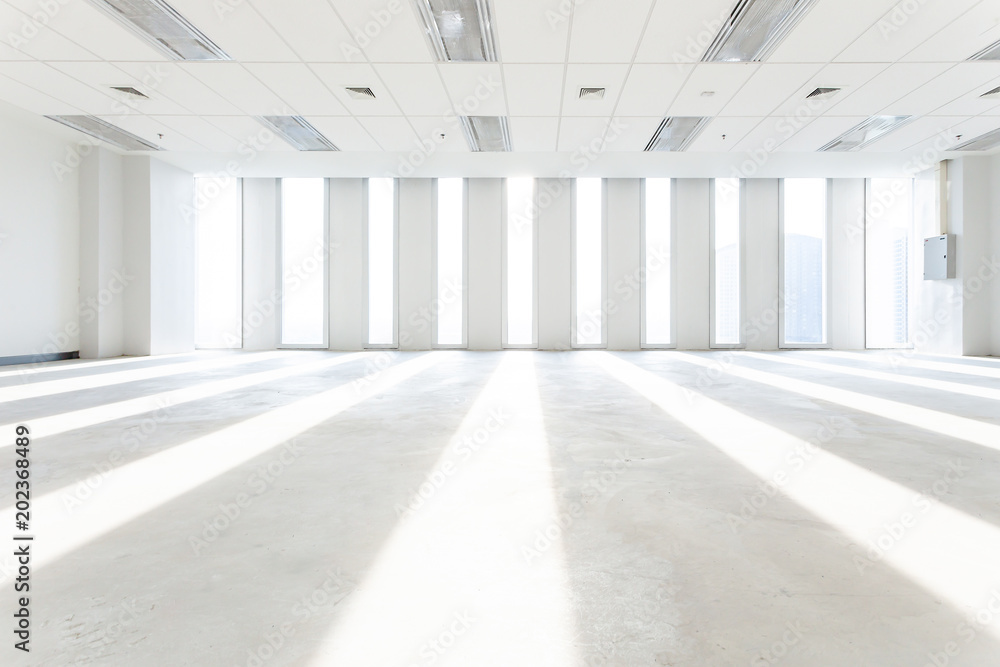 empty room and cityscape of modern city from window, Large Hall, Store
