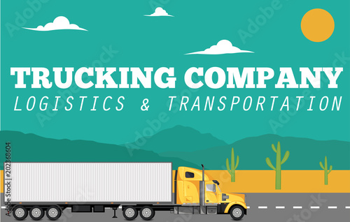 Trucking company banner with container truck